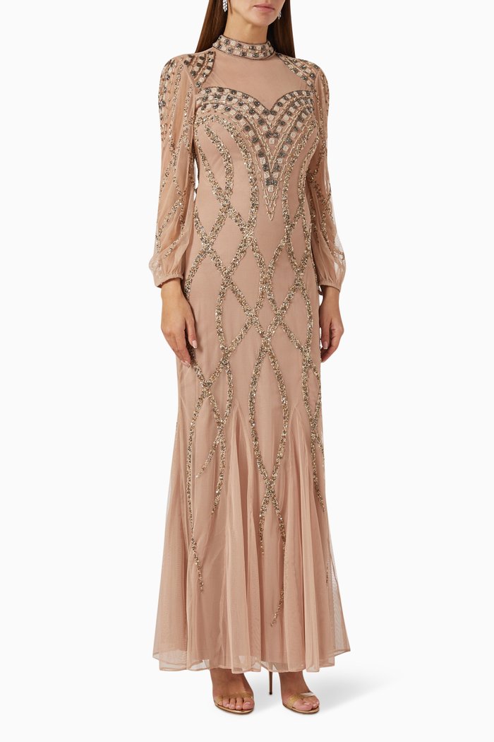 

Embellished Maxi Gown in Sheer, Neutral