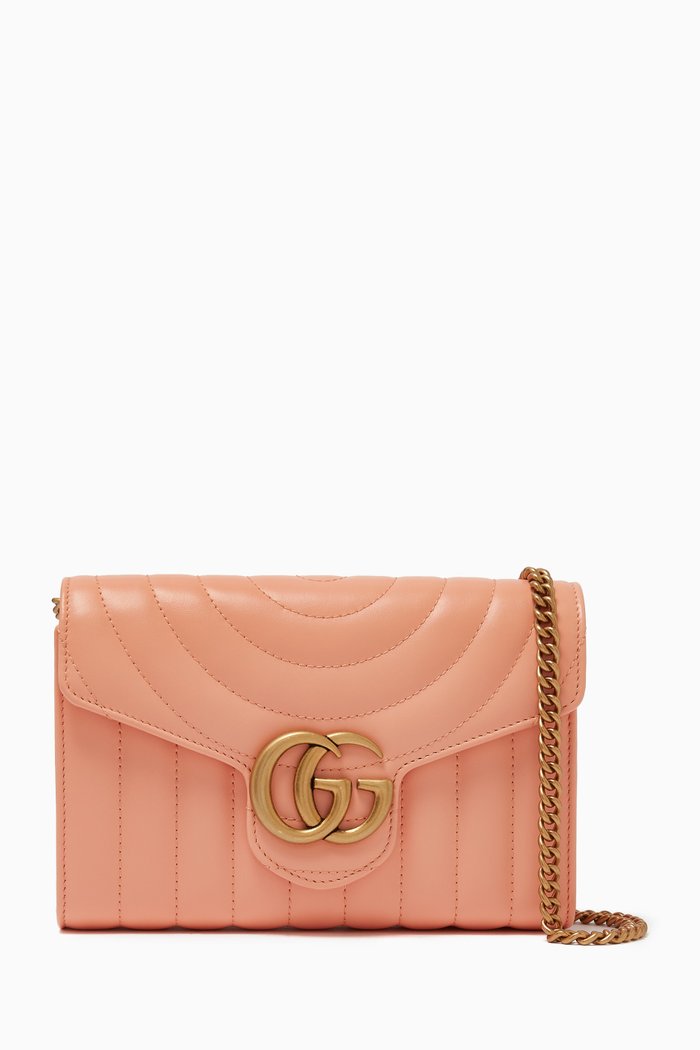 GG Marmont Chain Wallet in Matelassé Leather, Orange