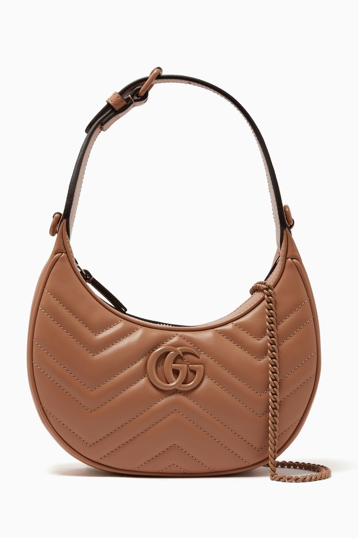 

Mini GG Tonal Marmont Half-moon Bag in Matelassé Leather, Neutral