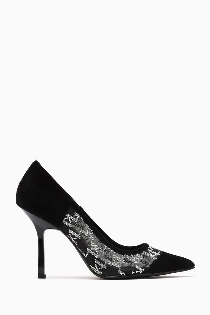 

Sarabande KL Rhinestones Pumps in Mesh & Suede, Black