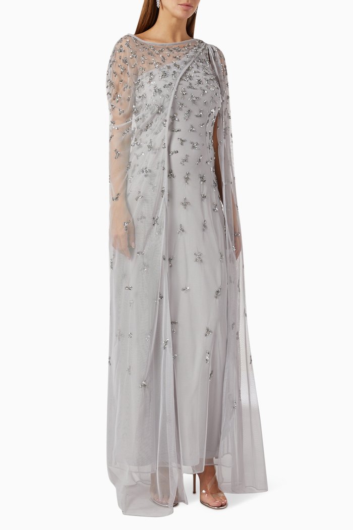 

Embellished Cape Gown in Sequin, Silver