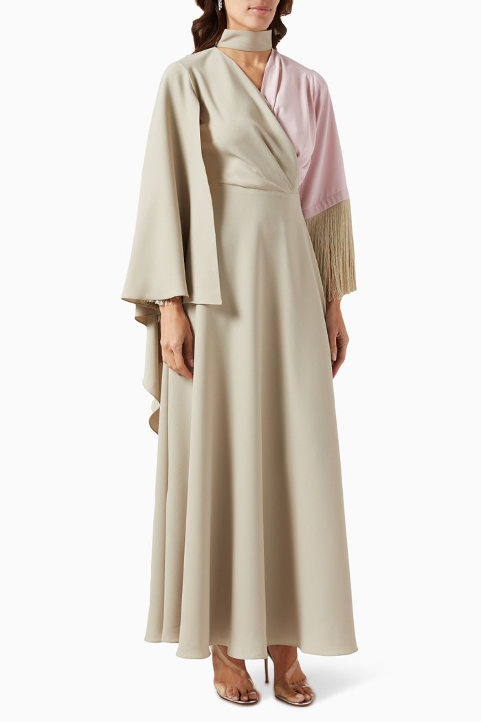 

Two-tone Tassel Dress in Crepe, Neutral