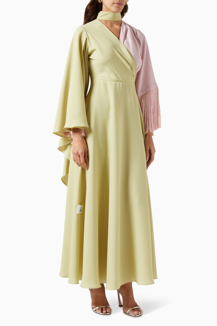 

Two-tone Tassel Dress in Crepe, Green