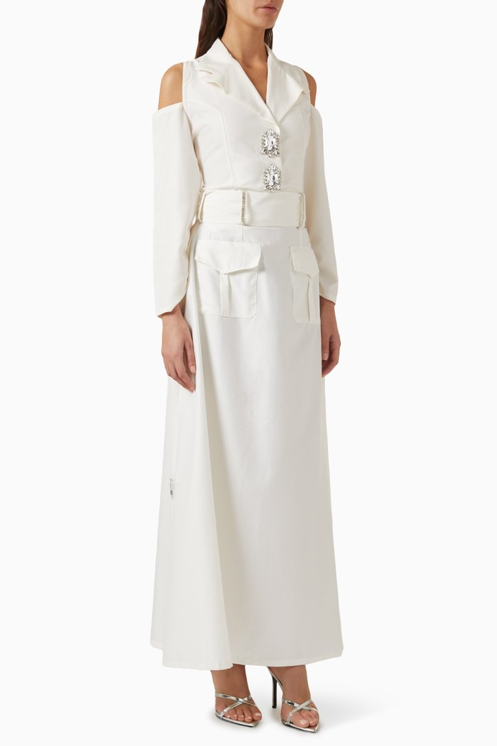 

Embellished Top & Skirt Set in Cotton, White