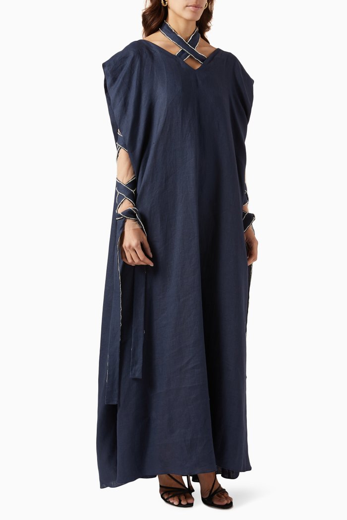 

Crystal-embellished Kaftan in Linen, Blue
