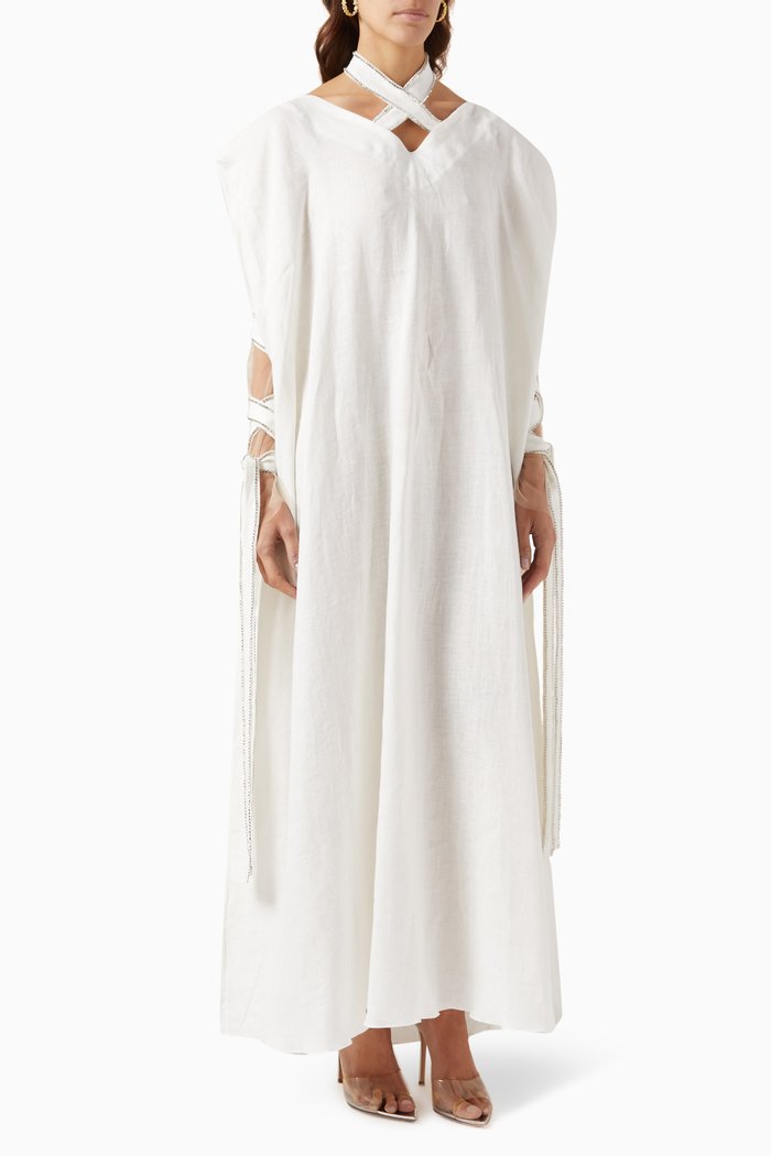 

Crystal-embellished Kaftan in Linen, White