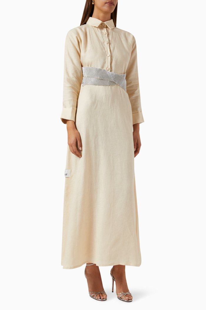 

Cross Belt Kaftan in Linen, Neutral