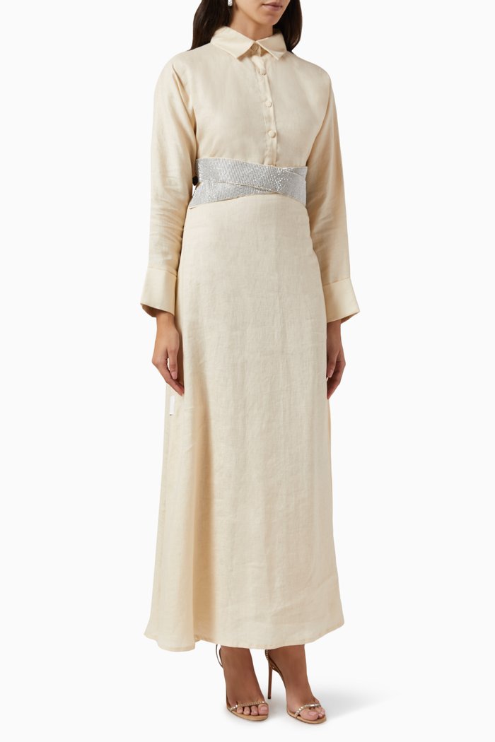 

Cross Belt Kaftan in Linen, Multicolour