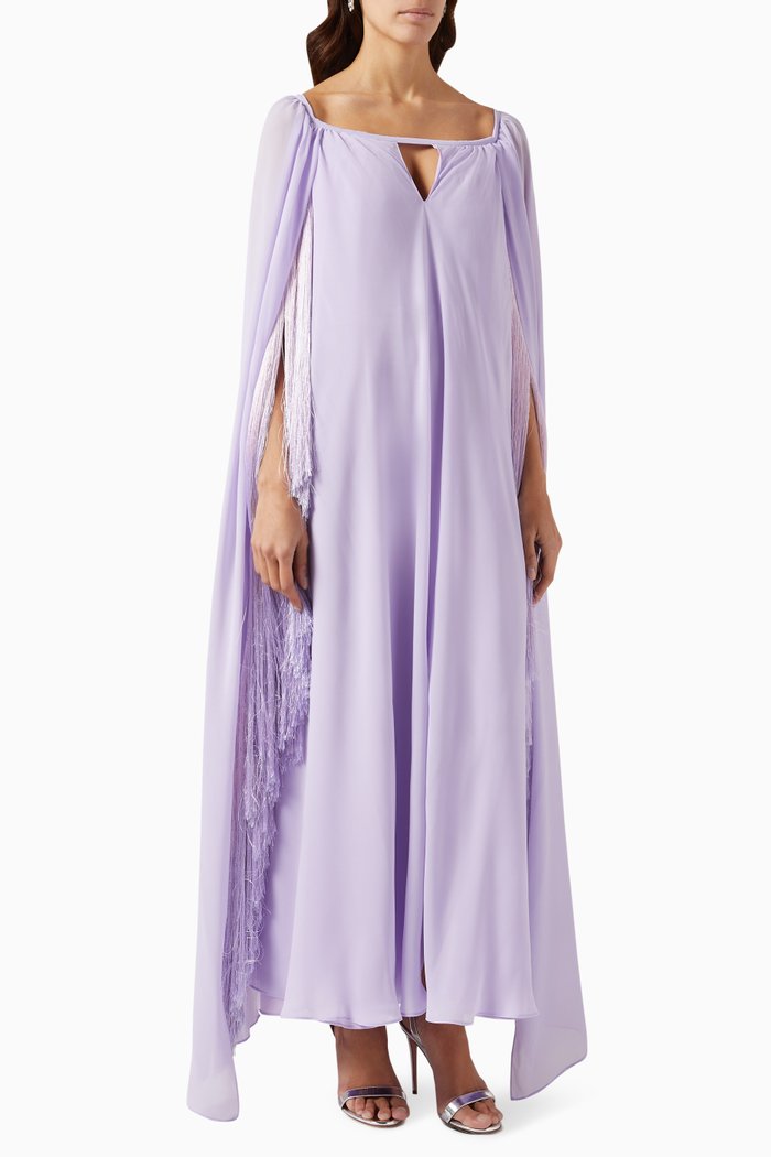 

Tasseled Dress in Crepe, Purple