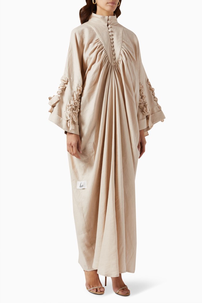 

Bow Sleeve Kaftan in Linen, Neutral