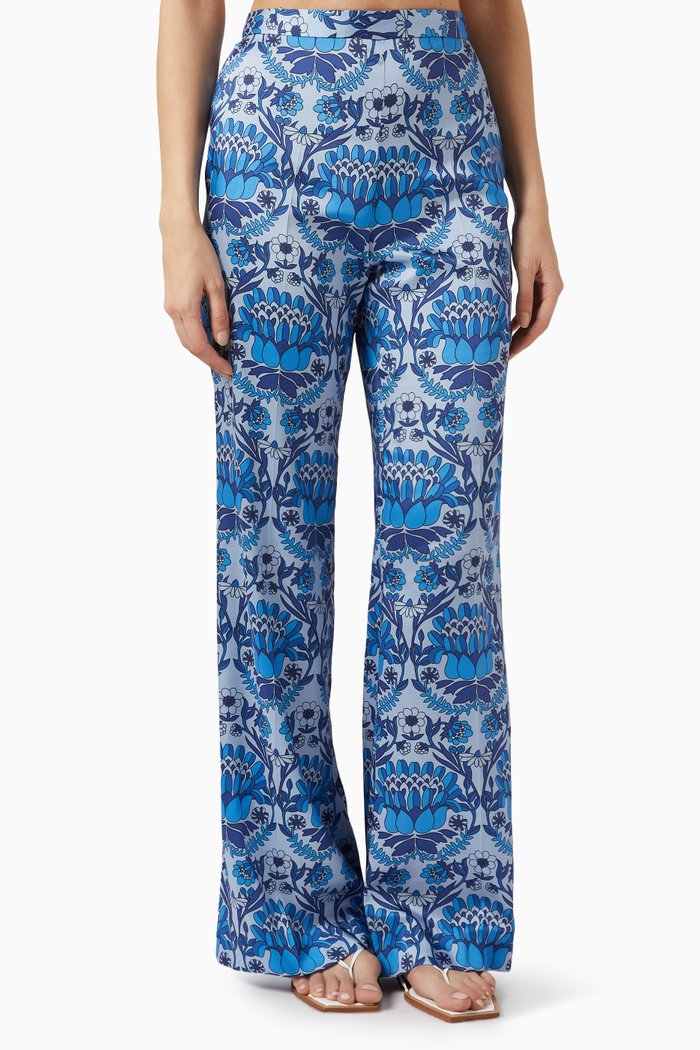

Peridot Wide-leg Pants in Cotton Blend, Blue