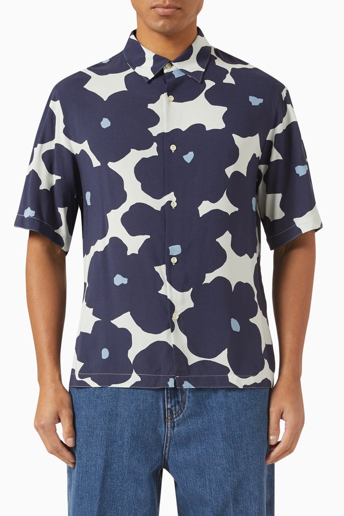 Flower Shirt in Viscose, Blue