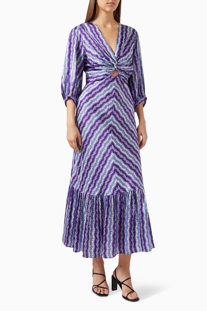 

Brumela Twist-front Floral-print Midi Dress in Satin, Multicolour