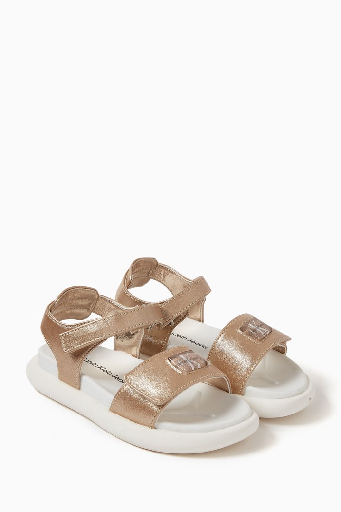 

Logo Velcro Sandals in Faux Leather, Gold