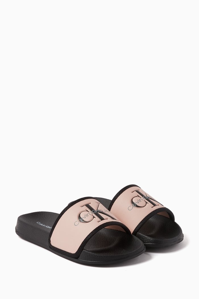 Logo Print Pool Slides, Pink
