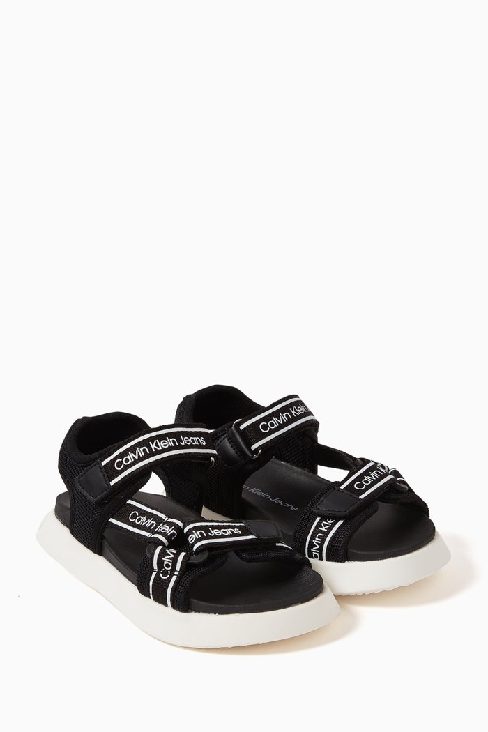 

Logo Print Velcro Sandals in Textile, Black