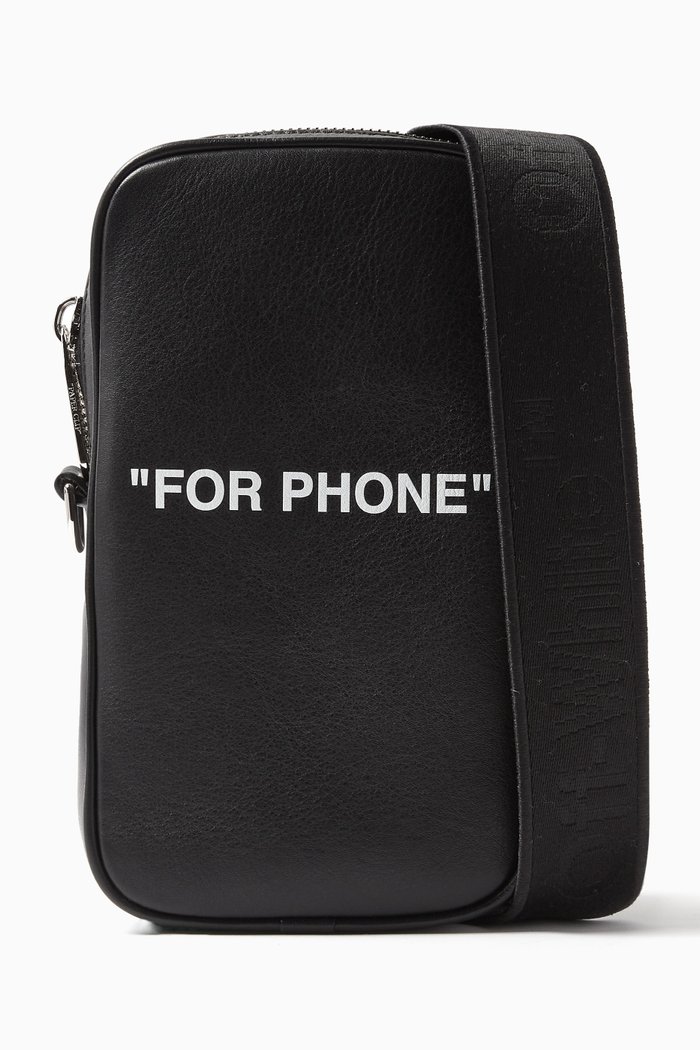 Quote Phone Crossbody in Leather, Black