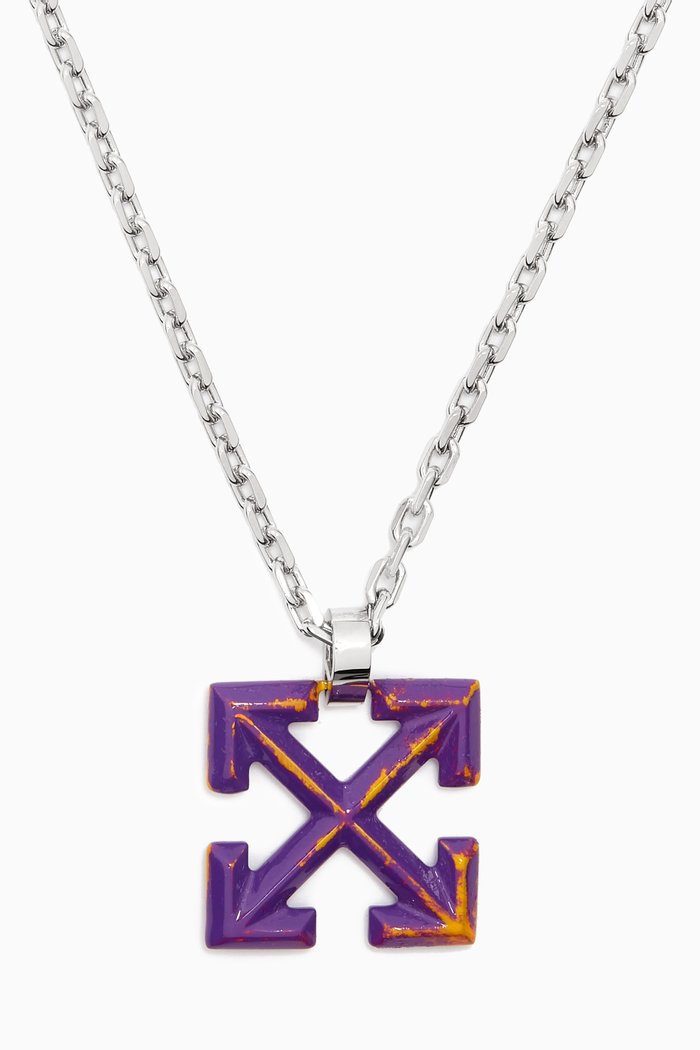 Craquele' Arrow Pendant Necklace in Silver-tone Brass
