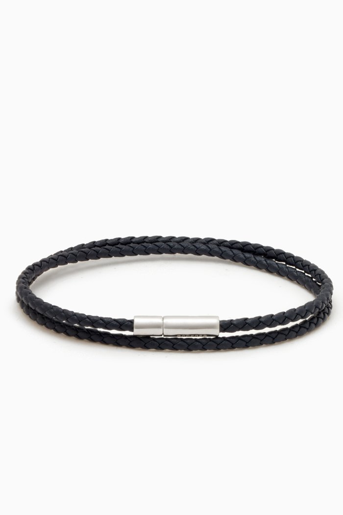 

Gianni Double Tour Bracelet in Woven Leather, Blue