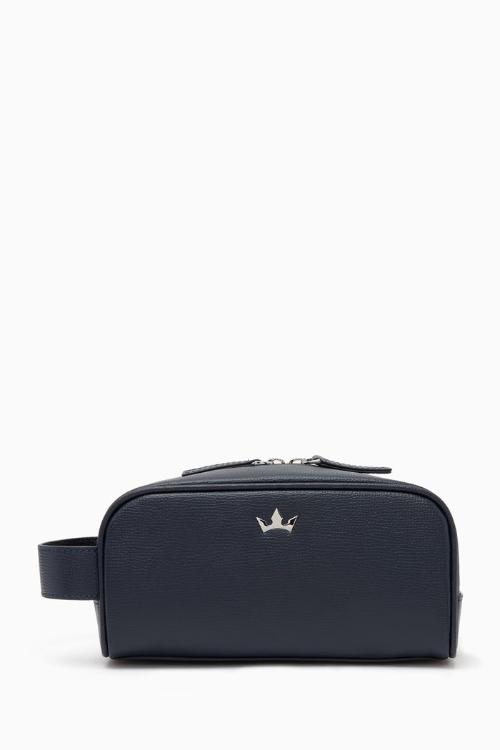 

Award Mini Wash Bag in Italian Leather, Blue