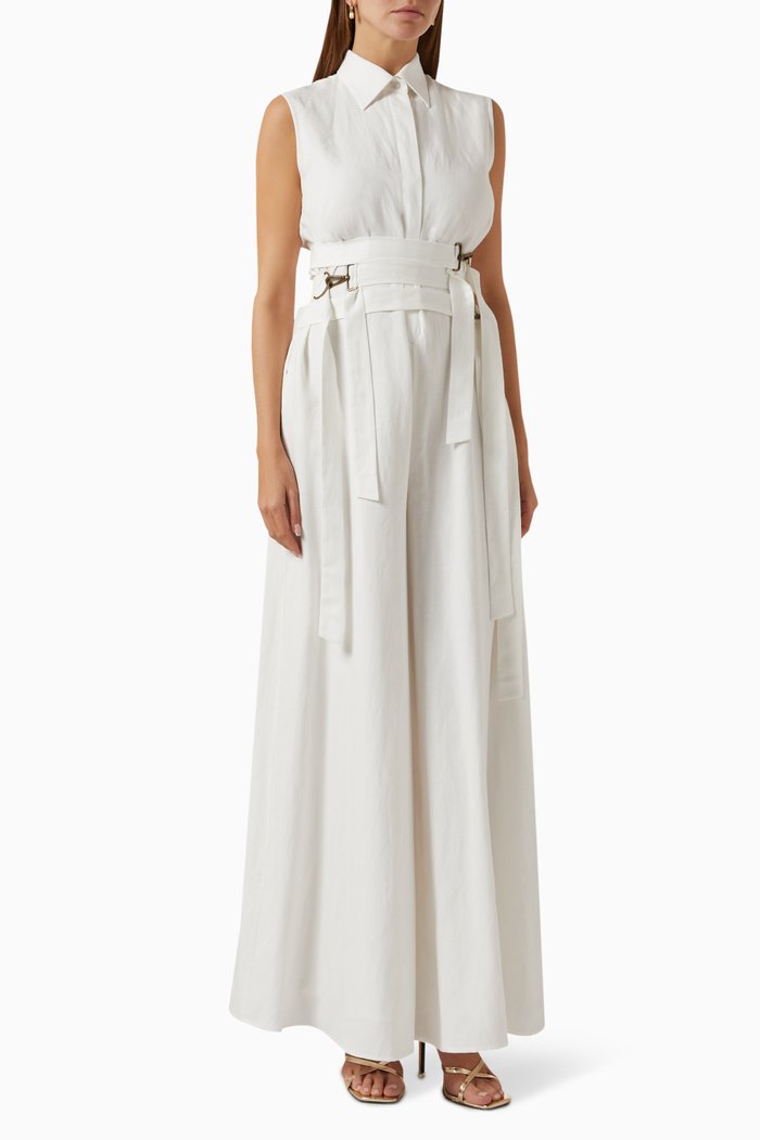 Bonded Jumpsuit in Linen Blend, White