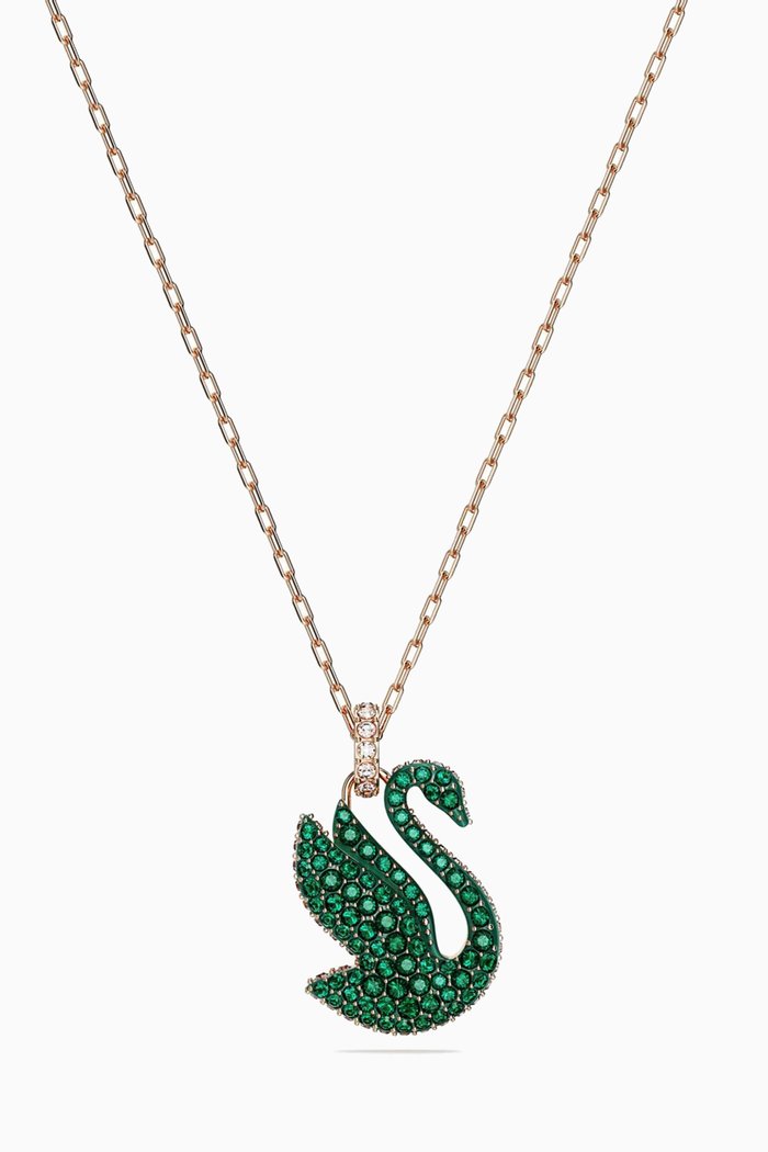 

Iconic Swan Pendant Necklace in Rose Gold-plated Metal, Green