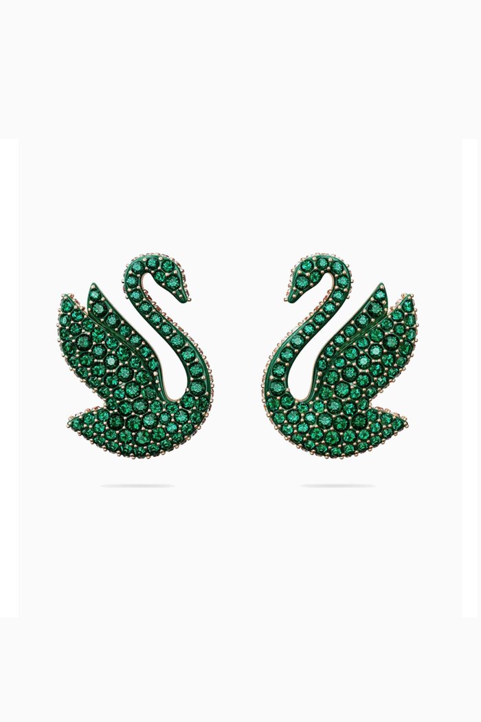 

Iconic Swan Stud Earrings in Rose Gold-plated Metal, Green