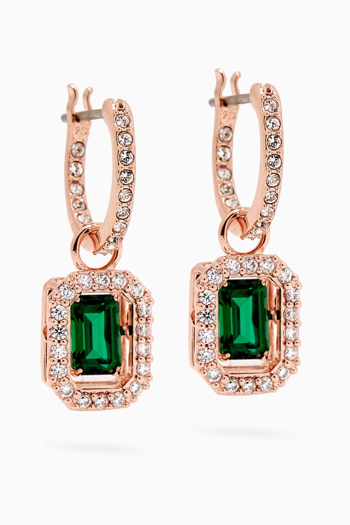 Millenia Crystal Drop Earrings in Rose Gold-plated Metal, Green