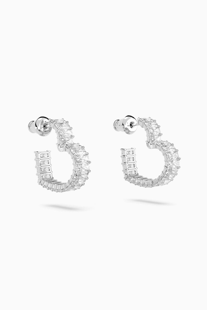 

Matrix Heart Crystal Hoops in Rhodium-plated Metal, White