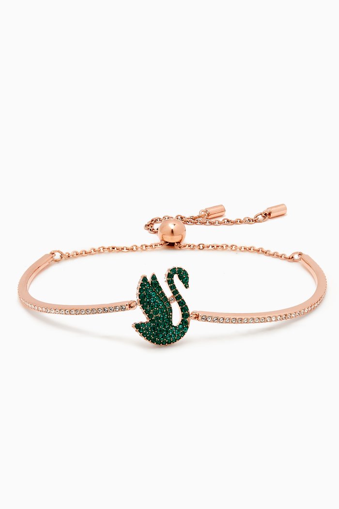 

Iconic Swan Crystal Bracelet in Rose Gold-plated Metal, Green
