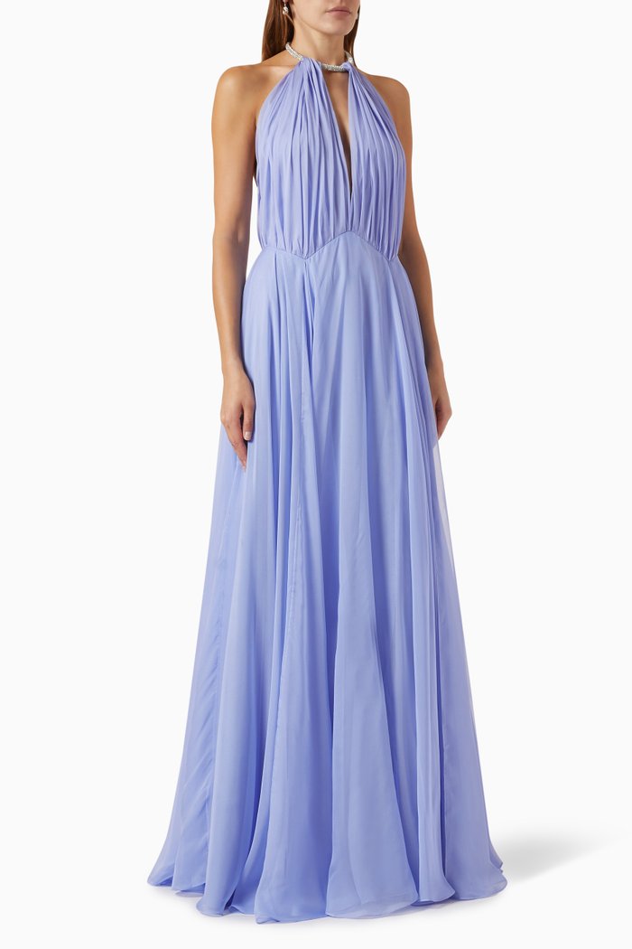 

Chain-trim Cutout Dress in Shiny Crepe, Purple