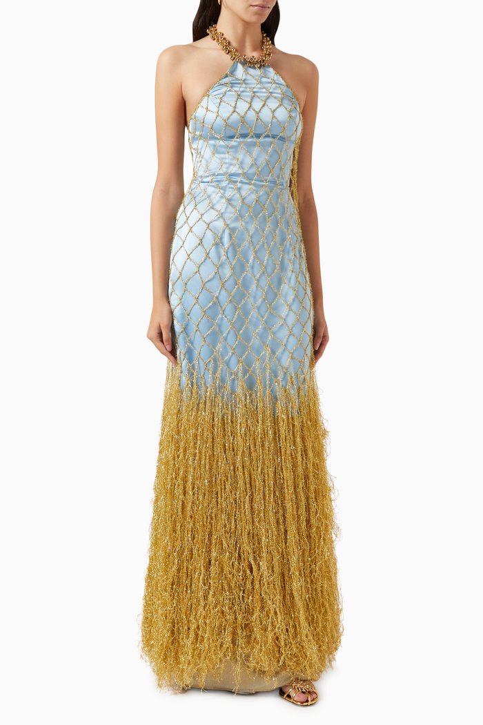 

Beaded Halterneck Fringed Gown, Multicolour