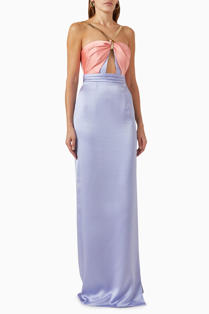 

Embellished Halterneck Dress in Chiffon, Purple