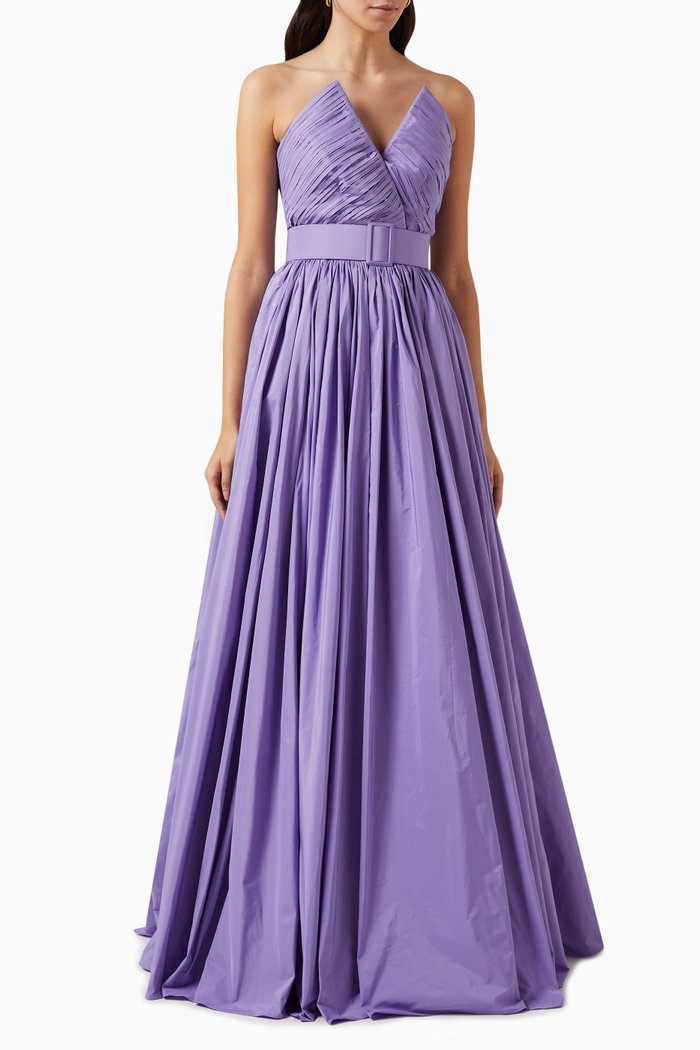 

Pleated Gown in Taffeta, Purple