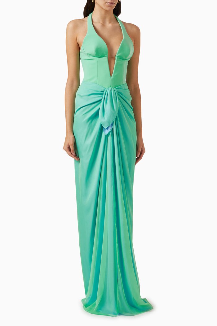 

Plunge-neck Knotted Maxi Dress, Multicolour