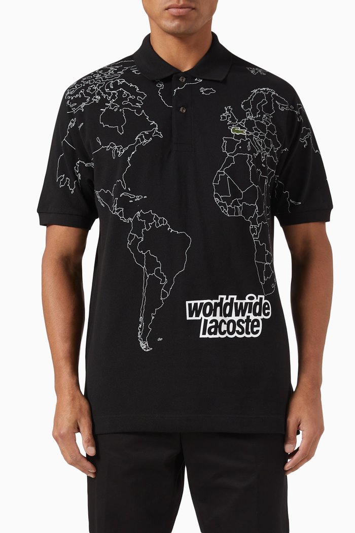 

Printed Polo Shirt in Organic Cotton Piqué,, Black