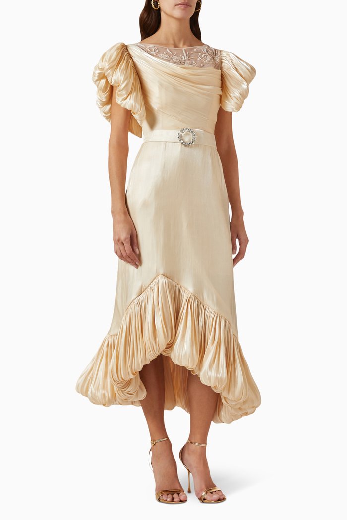

Embellished Bubble-hem Midi Dress, Neutral