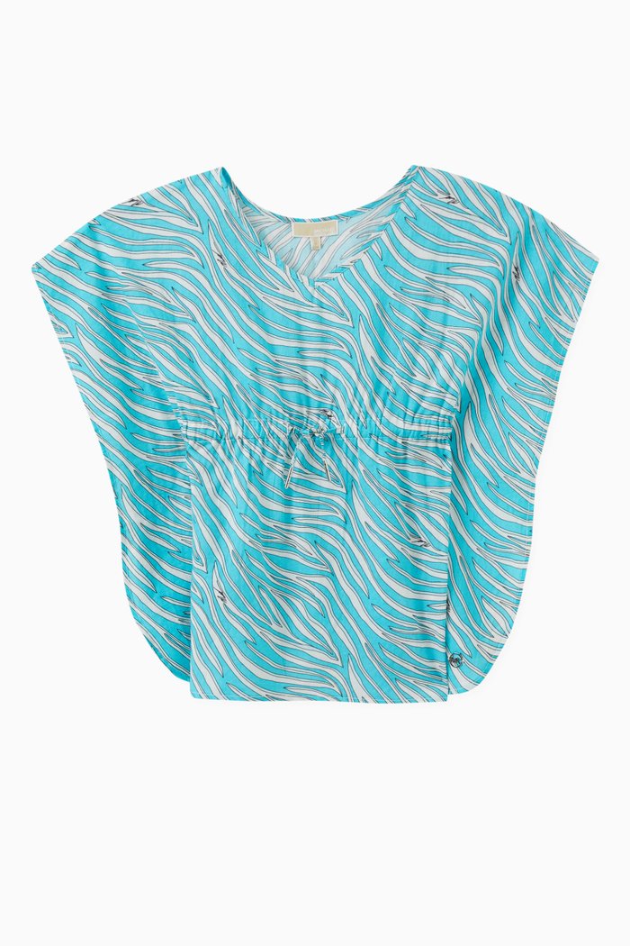 

Printed Poncho in Cotton-blend, Blue