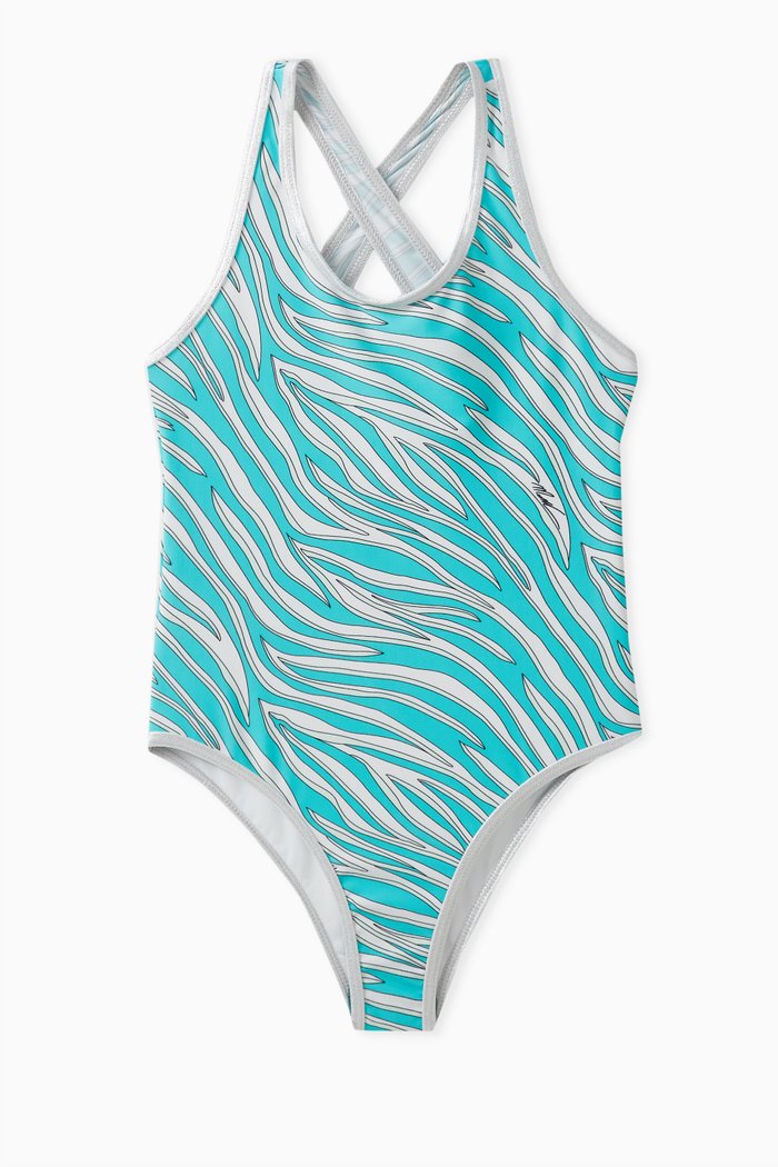 

Zebra Print One-piece Swimsuit, Blue
