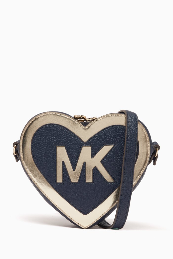 

Heart Shape Logo Crossbody Bag in Faux Leather, Blue