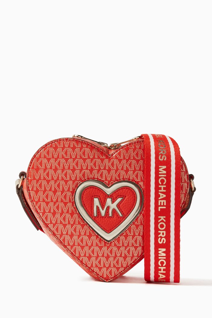 

Logo Print Heart Bag in Coated Canvas, Orange