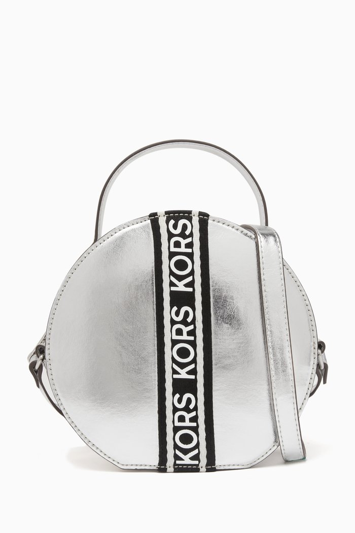 

Metallic Logo Tape Shoulder Bag, Grey