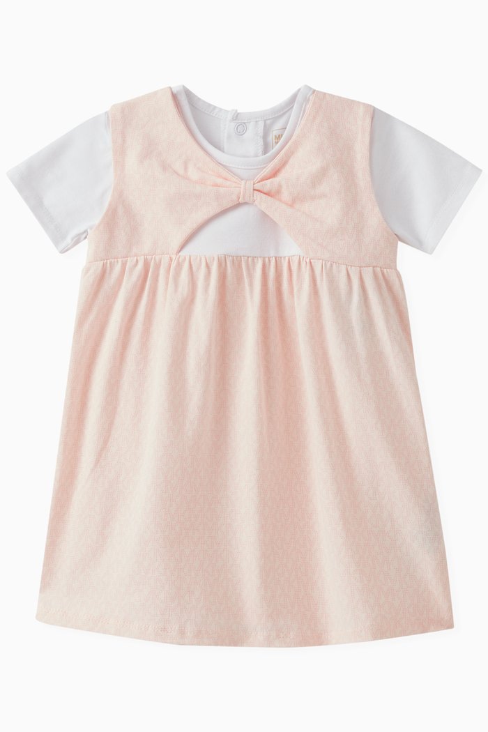 Logo Bow Dress in Cotton, Pink