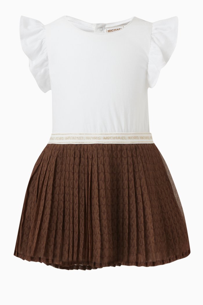 

Ruffled Logo-tape Dress in Cotton & Polyester, Brown
