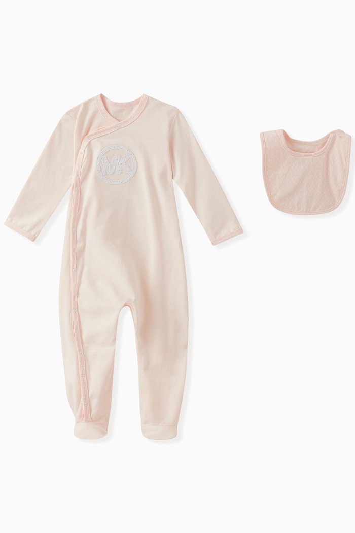 Logo Sleepsuit Set in Cotton, Pink