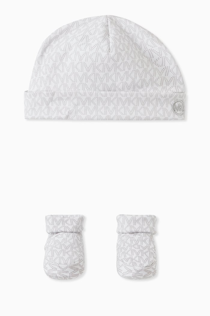 

Monogram Logo Print Beanie and Bootie, Set of Two, White