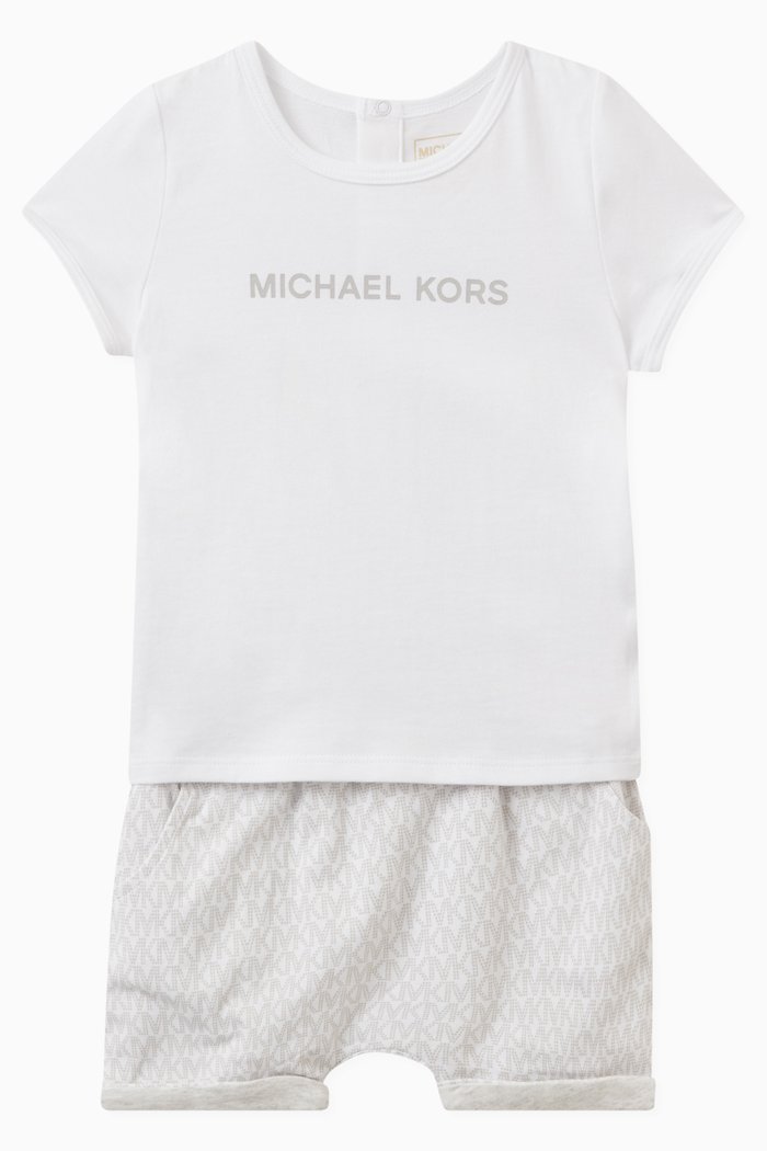 

Logo Print T-shirt and Shorts, Set of Two, Grey