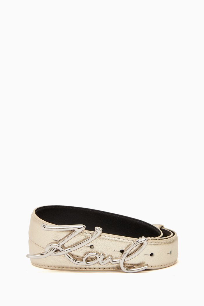 

Small K/Signature Buckle Belt in Bovine Leather, Gold