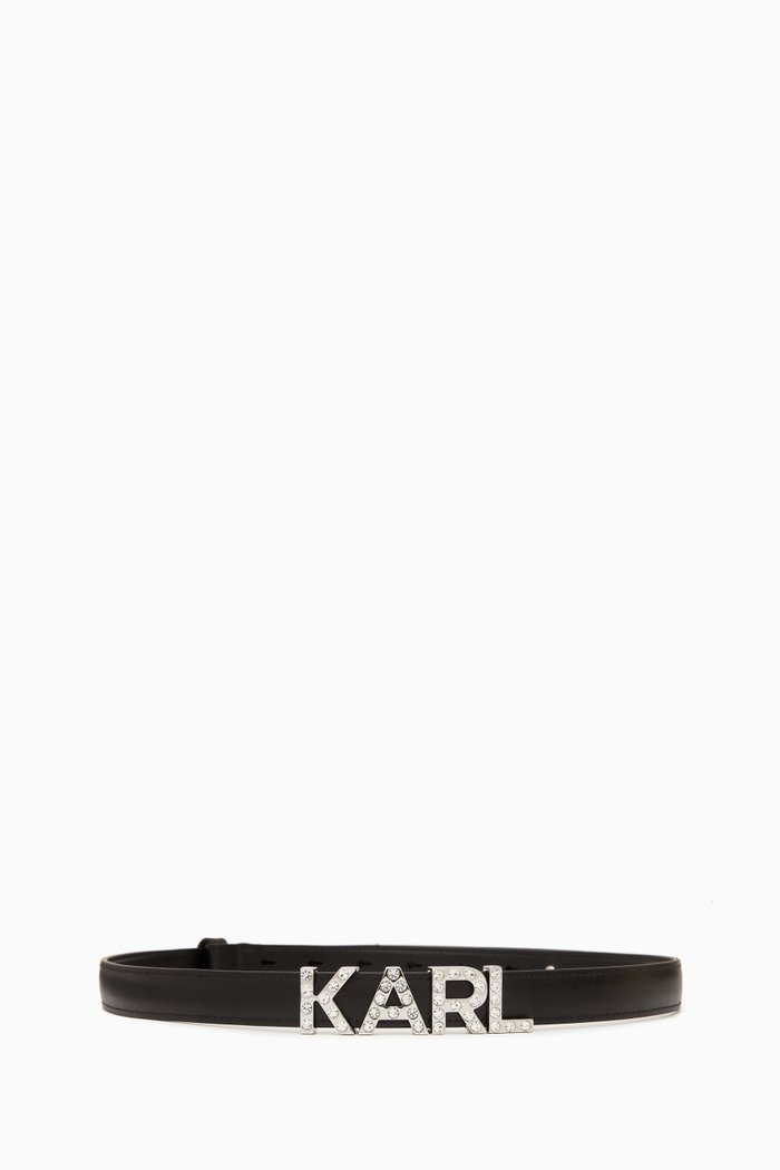 

Small K/Letters Rhinestone-embellished Belt in Leather, Black