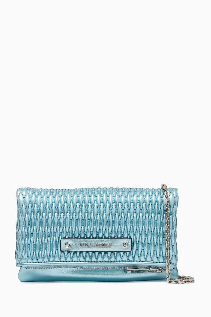 

K/Kushion Quilted Metallic Folded Bag in Faux Leather, Blue